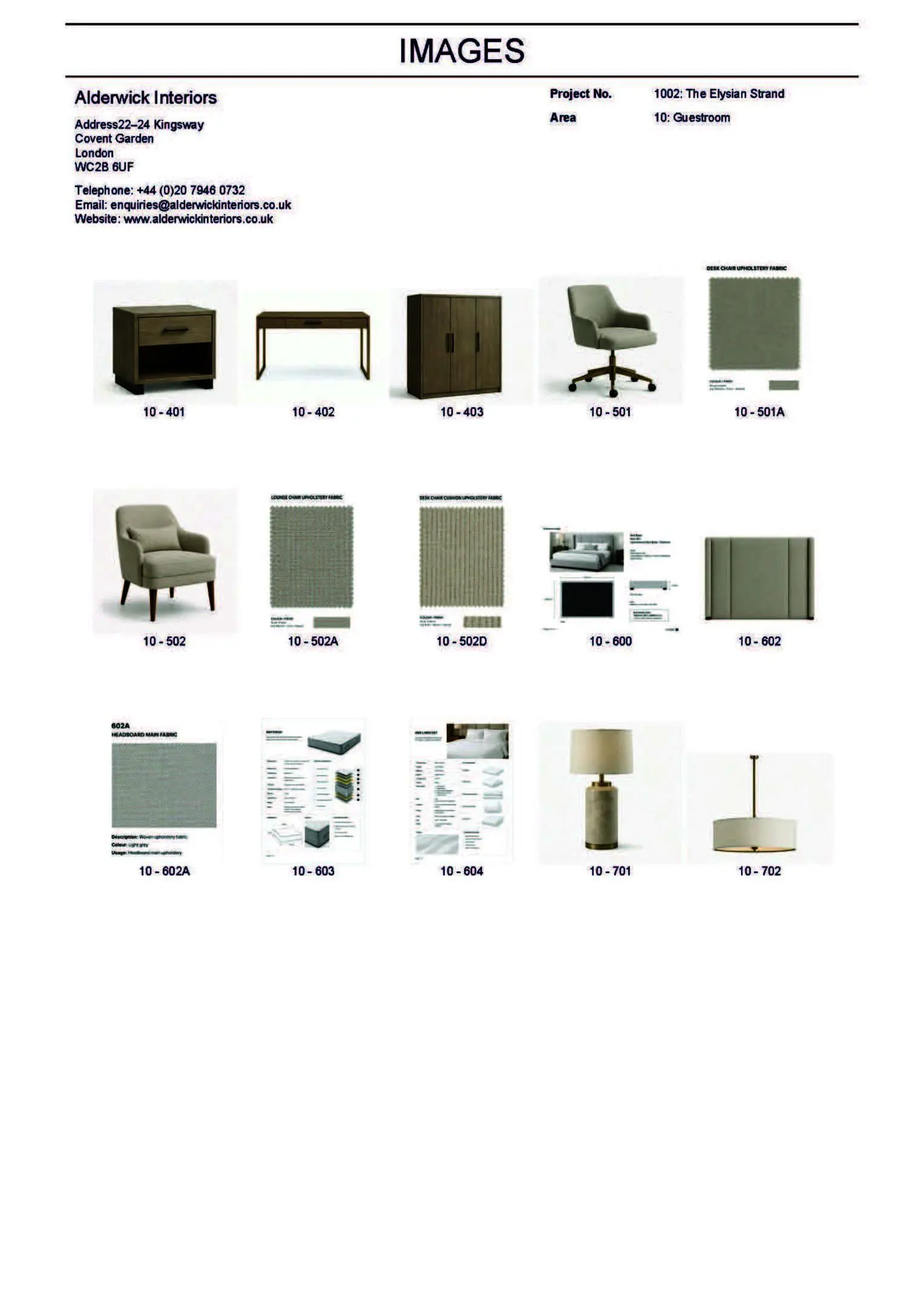 Furniture and fabric sample catalog page