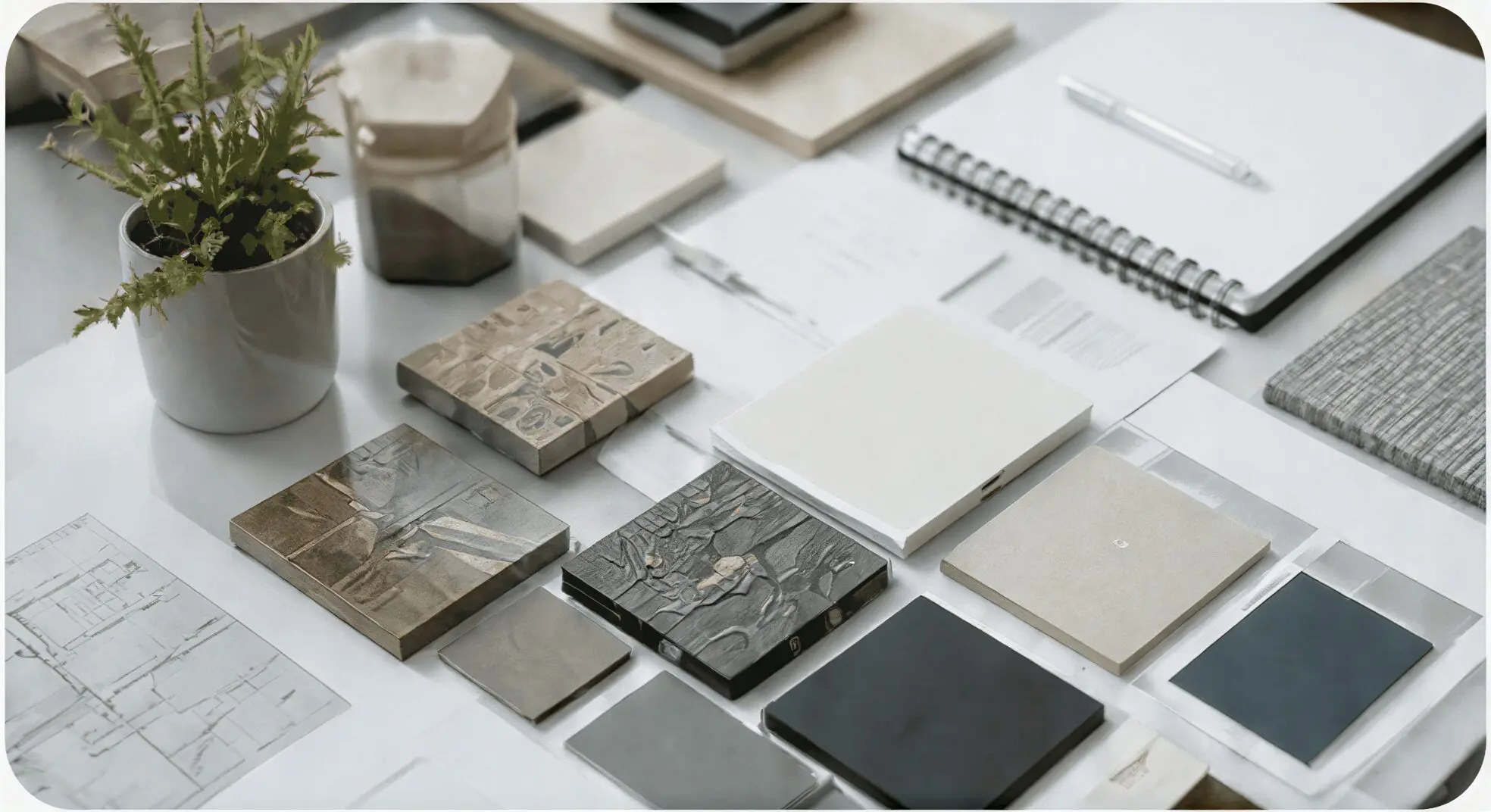 Workspace with tile and material samples